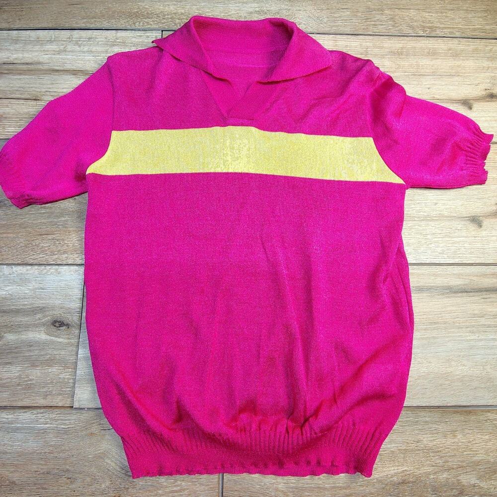 Dolce & Gabbana Ittierre D&G Medium Colorblock Knit Polo Sweater Fuchsia Pink Ye
